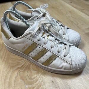 Adidas Superstar Shoes Womens Size‎ 7.5 White Gold Leather Shell Toe FX7483